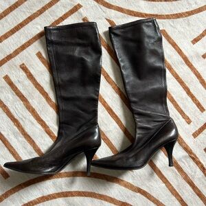 Sergio Rossi Dark Brown Leather Heeled Boots